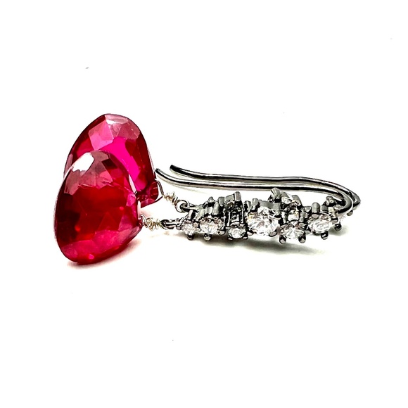 Handcrafted Wire Wrapped Ruby Earrings Sterling Silver , July Birthstone - Picture 6 of 6